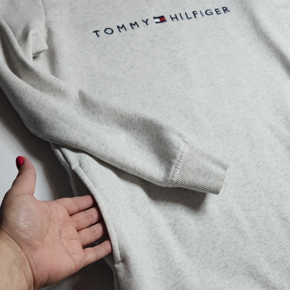 Tommy Hilfiger Sweatshirt Dress XXS Gray Logo Pullover Long Sleeve Pockets Casua - Picture 3 of 6